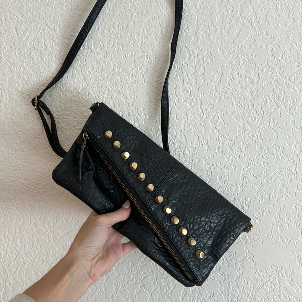 Vegan Leather Black Crossbody Flap Purse